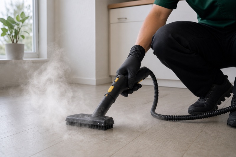 BetterClean signature deep cleaning with steam in a regular Finnish home, black pants and black ON Cloud style shoes / BetterClean syväsiivous höyrypesulla tavallisessa suomalaisessa kodissa, mustat housut ja mustat ON Cloud -tyyliset kengät